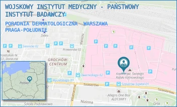 PORADNIA DERMATOLOGICZNA - WOJSKOWY INSTYTUT MEDYCZNY - PAŃSTWOWY INSTYTUT BADAWCZY - SZASERÓW 128, WARSZAWA PRAGA-POŁUDNIE
